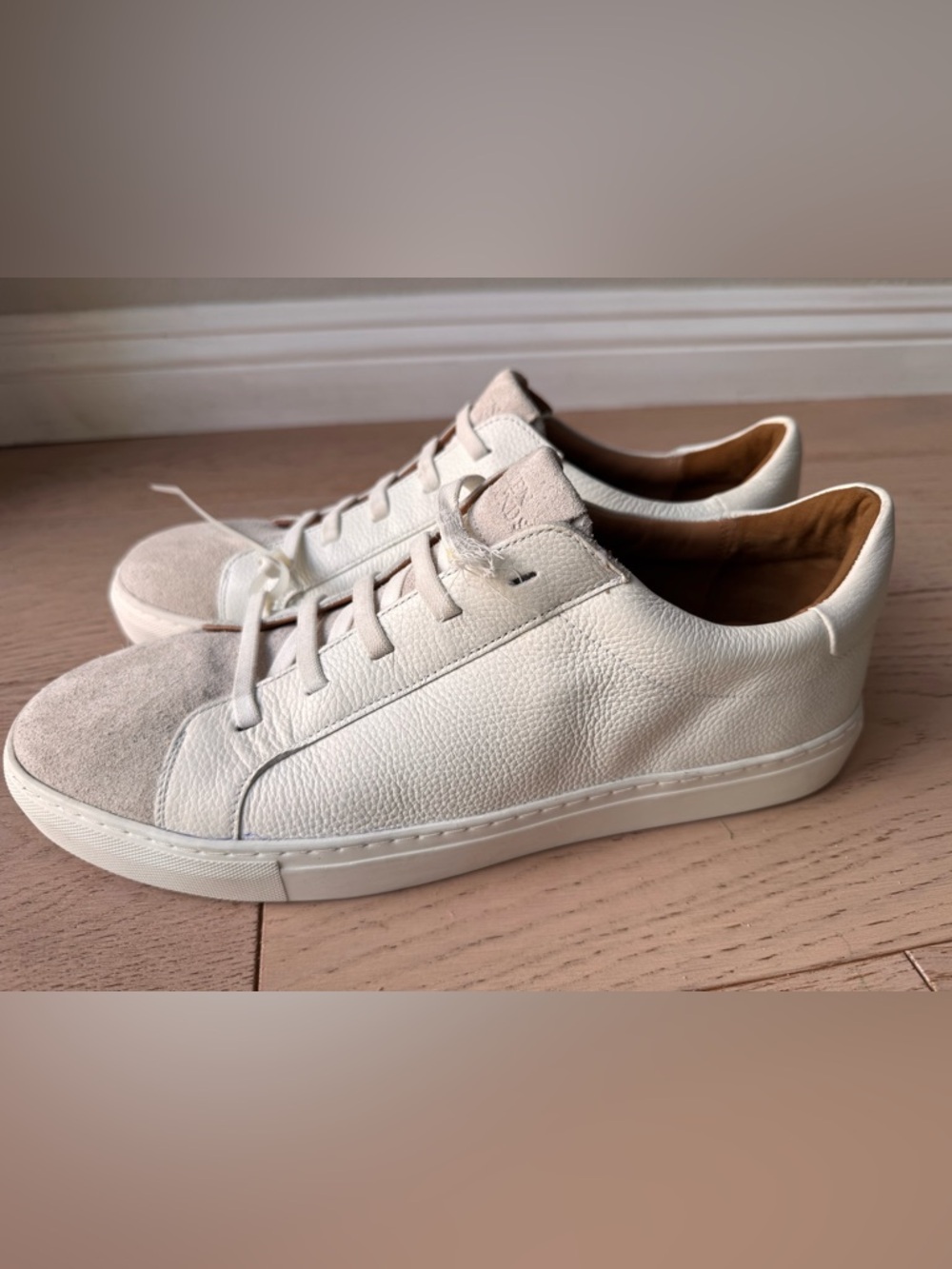 ALLEN EDMONDS Fisher Slip-On Sneaker Leather in White with Light Gray Toe Sz: 12